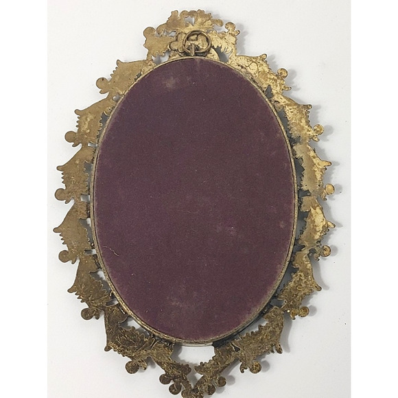 Vintage Giuseppe Tarantino Mother Child Silk Serigraph Italy Ornate Brass Frame - Picture 5 of 6